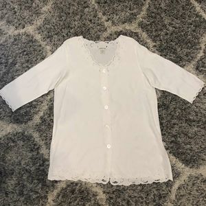 Orvis White Eyelet Trim Button-Front Blouse